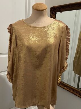 Shimmery Gold Ruffle Sleeve Blouse